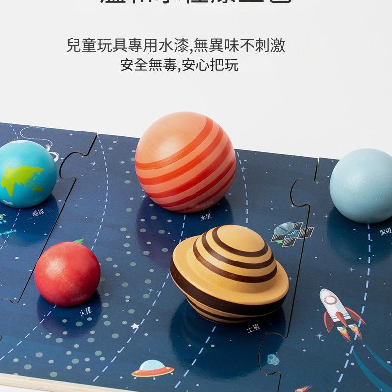 兒童 木製 太陽系八大行星 拼圖配對板