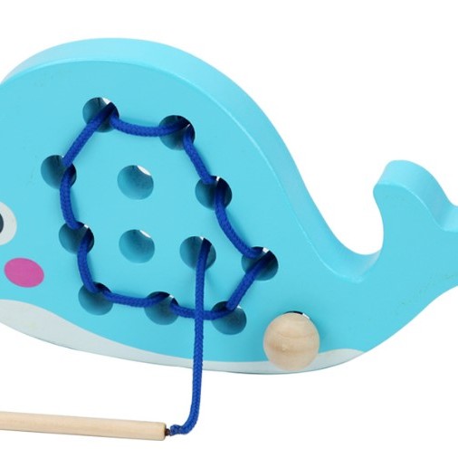 兒童 木製 鯨魚 穿線板 穿線遊戲
