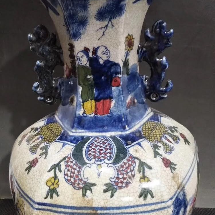 全手工 手繪斗彩八仙人物花瓶