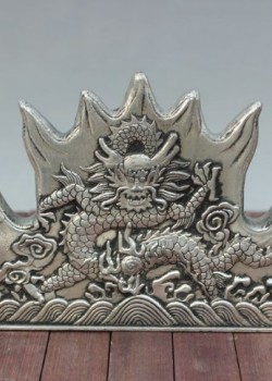 銅鍍銀 精雕雙面單龍筆架