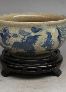 裂紋釉青花 香爐瓷缸