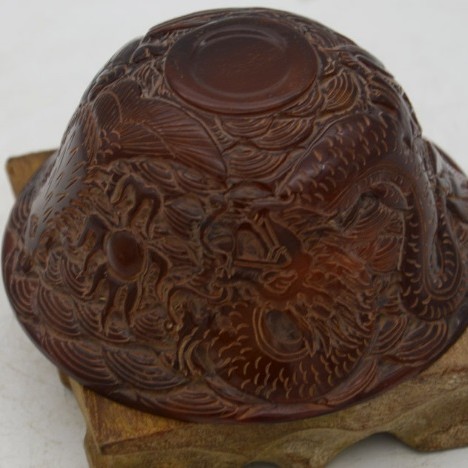 天然浮雕龍鳳 牛角碗