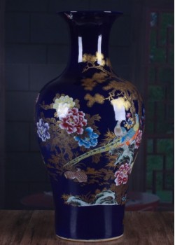 釉藍色 玉蘭花 大花瓶