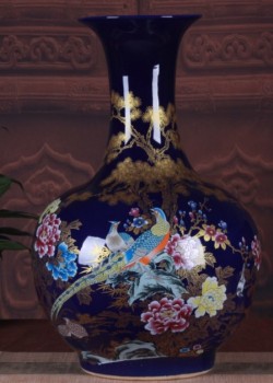 釉藍色 玉蘭花 大花瓶