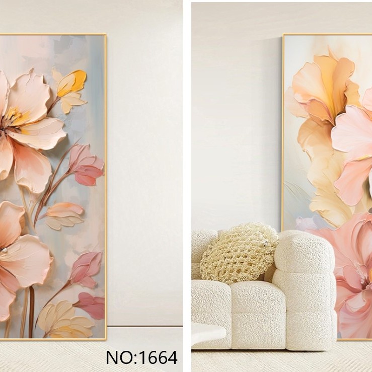 奶油風 花卉 晶瓷面掛畫 裝飾掛畫連鋁畫框 80X120CM