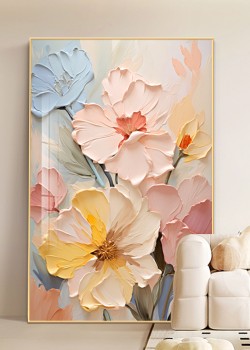 奶油風 花卉 晶瓷面掛畫 裝飾掛畫連鋁畫框 60X80CM
