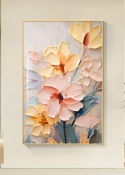 奶油風 花卉 晶瓷面掛畫 裝飾掛畫連鋁畫框 70X100CM
