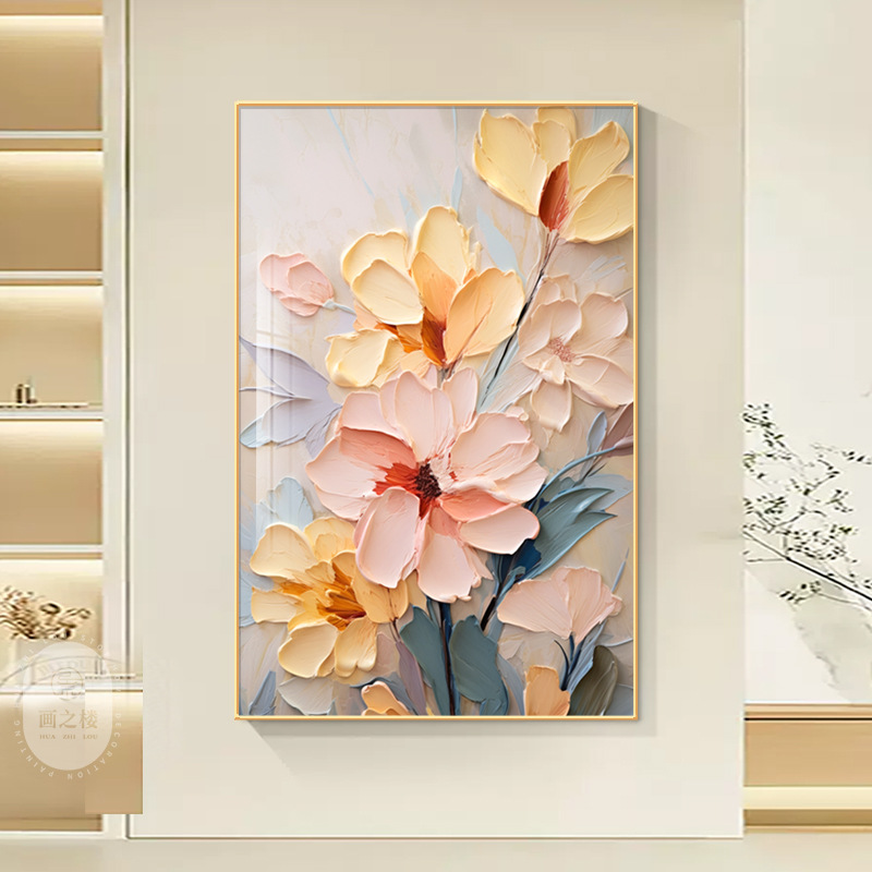 奶油風 花卉 晶瓷面掛畫 裝飾掛畫連鋁畫框 80X120CM