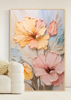 奶油風 花卉 晶瓷面掛畫 裝飾掛畫連鋁畫框 80X120CM
