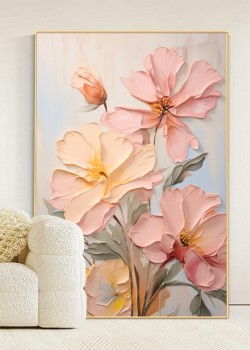 奶油風 花卉 晶瓷面掛畫 裝飾掛畫連鋁畫框 100X150CM