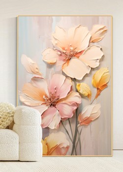 奶油風 花卉 晶瓷面掛畫 裝飾掛畫連鋁畫框 50X70CM
