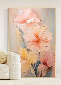 奶油風 花卉 晶瓷面掛畫 裝飾掛畫連鋁畫框 120X180CM