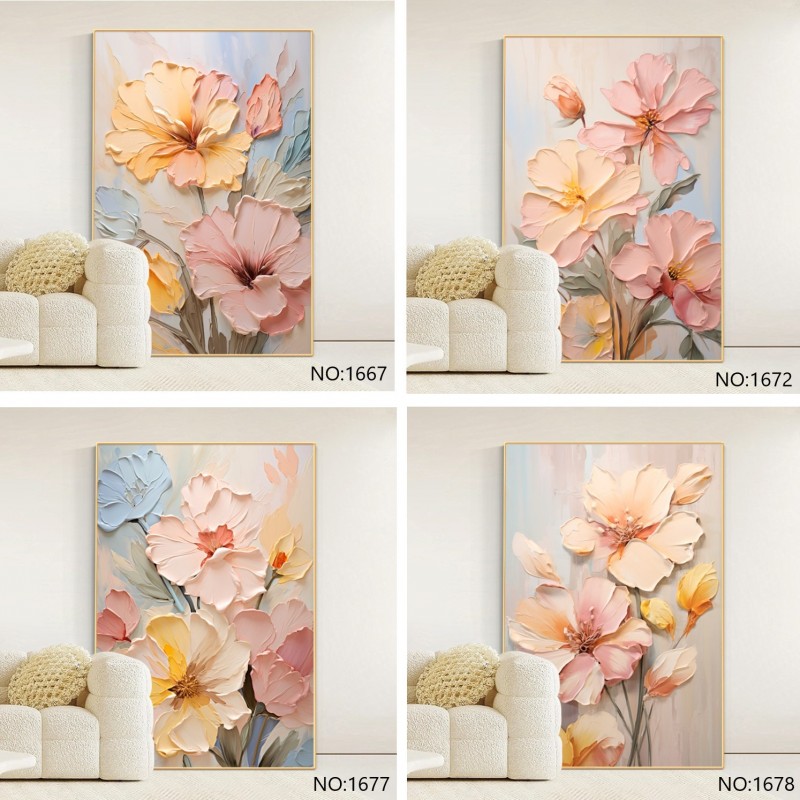 奶油風 花卉 晶瓷面掛畫 裝飾掛畫連鋁畫框 80X120CM