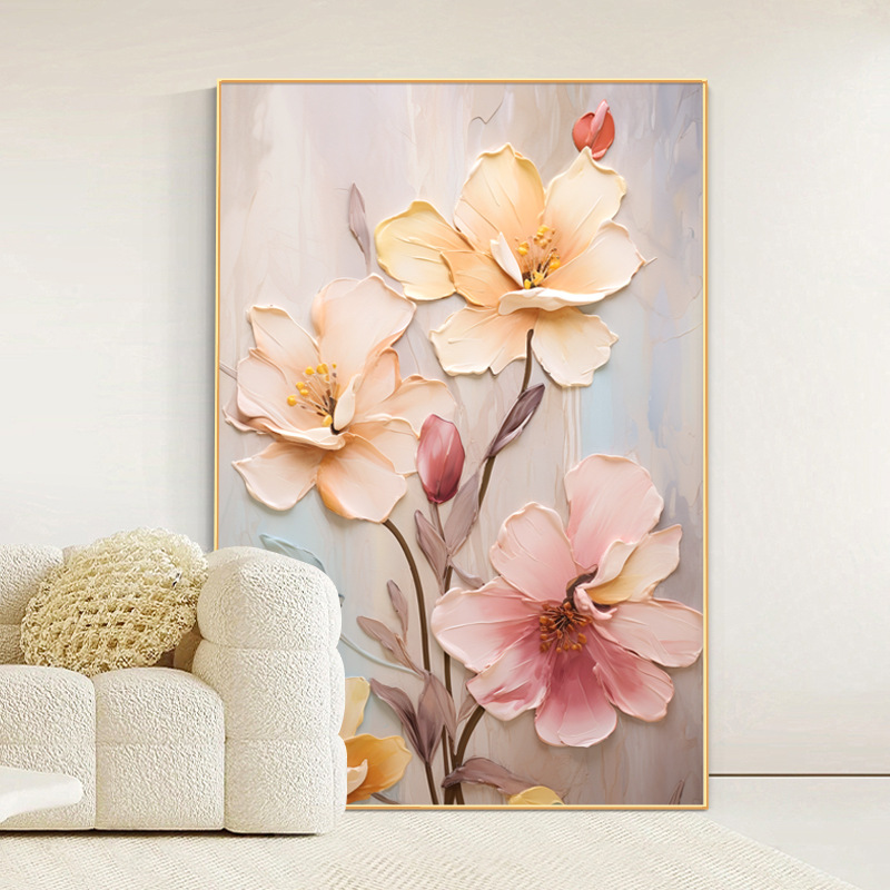 奶油風 花卉 晶瓷面掛畫 裝飾掛畫連鋁畫框 90X130CM