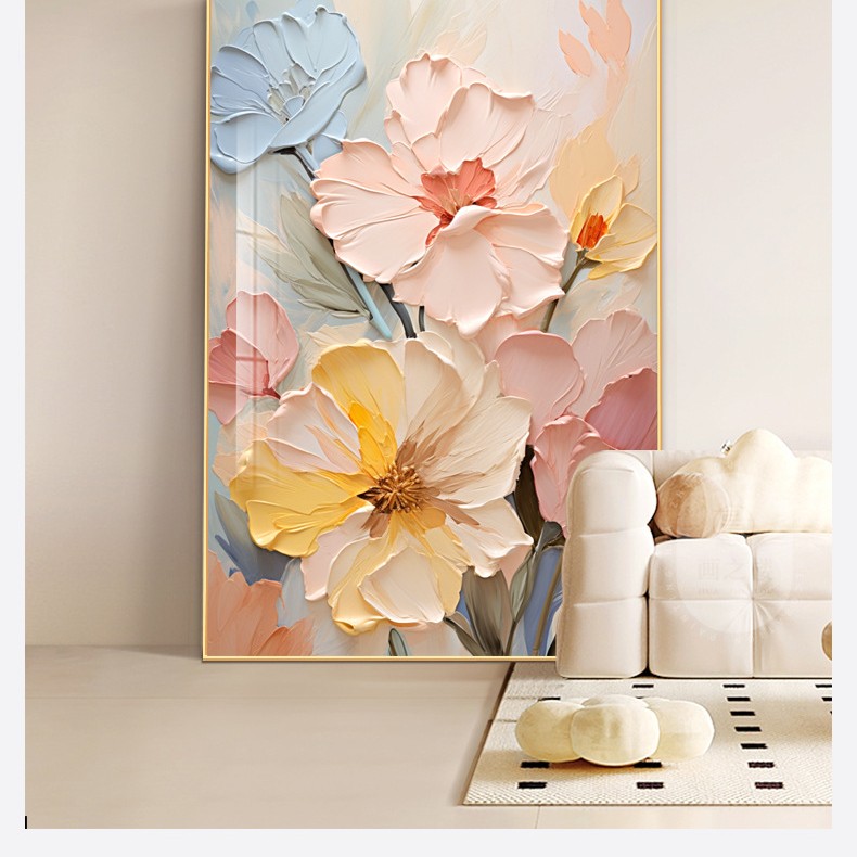 奶油風 花卉 晶瓷面掛畫 裝飾掛畫連鋁畫框 80X120CM