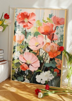 北歐風清新 花卉 晶瓷面掛畫 裝飾掛畫連鋁畫框 30X40CM DF