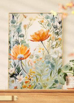 北歐風清新 花卉 晶瓷面掛畫 裝飾掛畫連鋁畫框 50X70CM DF