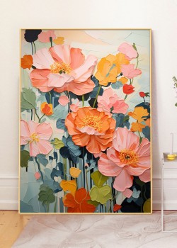 北歐風清新 花卉 晶瓷面掛畫 裝飾掛畫連鋁畫框 60X80CM DF