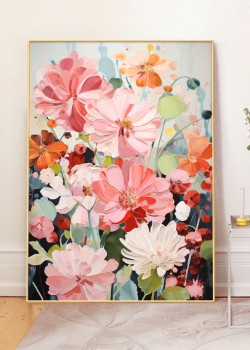 北歐風清新 花卉 晶瓷面掛畫 裝飾掛畫連鋁畫框 70X90CM DF