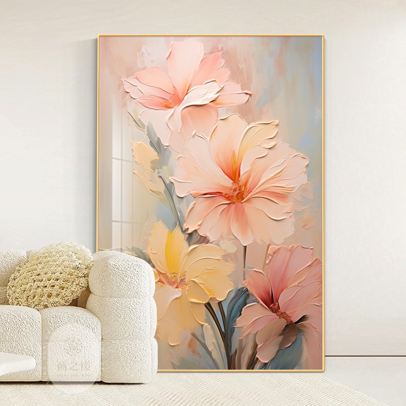 奶油風 花卉 晶瓷面掛畫 裝飾掛畫連鋁畫框 80X120CM