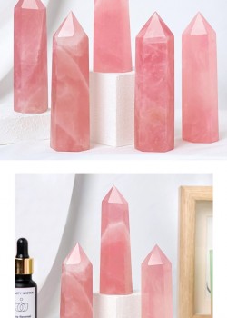 天然粉水晶 水晶柱 六稜單尖柱 擺件