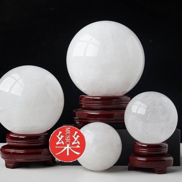 天然水晶球 原石白冰石 連底坐擺件 11CM