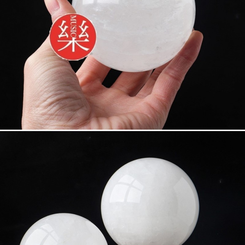 天然水晶球 原石白冰石 連底坐擺件 11CM