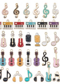 滴油 音樂 結他 提琴鋼琴 音符吊墜 DIY 手工飾品 匙扣 一套40個
