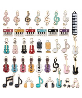滴油 音樂 結他 提琴鋼琴 音符吊墜 DIY 手工飾品 匙扣 一套40個