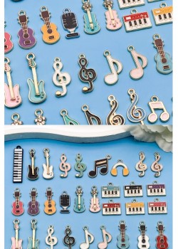 滴油 音樂 結他 提琴鋼琴 音符吊墜 DIY 手工飾品 匙扣 一套40個