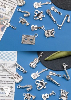 古銀 樂器 提琴結他 音樂吊墜 DIY 手作飾品 匙扣 一套30款