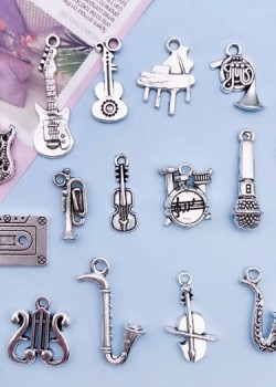 古銀 樂器 音樂吊墜 DIY 手作飾品 匙扣 一套17款 每款3個 