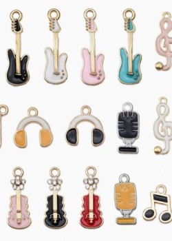 滴油 音樂 結他 提琴 音符吊墜 DIY 手工飾品 匙扣 一套20個