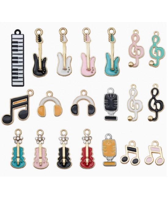 滴油 音樂 結他 提琴 音符吊墜 DIY 手工飾品 匙扣 一套20個