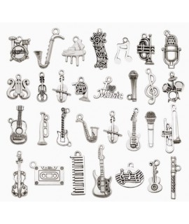 古銀 樂器 提琴結他 音樂吊墜 DIY 手作飾品 匙扣 一套30款