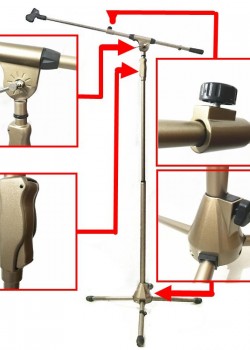 全金屬手壓 升降式 加厚型 microphone stand 金色咪架