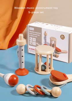 兒童木製 彩色手搖鈴 鈴鐺 搖鈴樂器 (5件套裝)