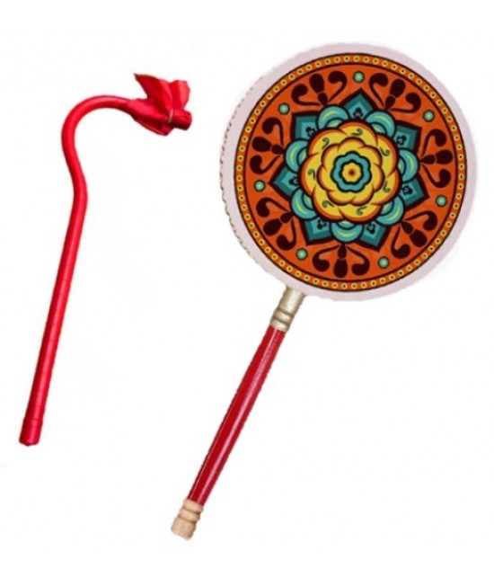 20CM 木質 熱巴鼓 手搖藏族 牛皮熱巴鼓