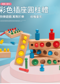 蒙氏 木製彩色 五孔插座 插座圓柱體  一套4款