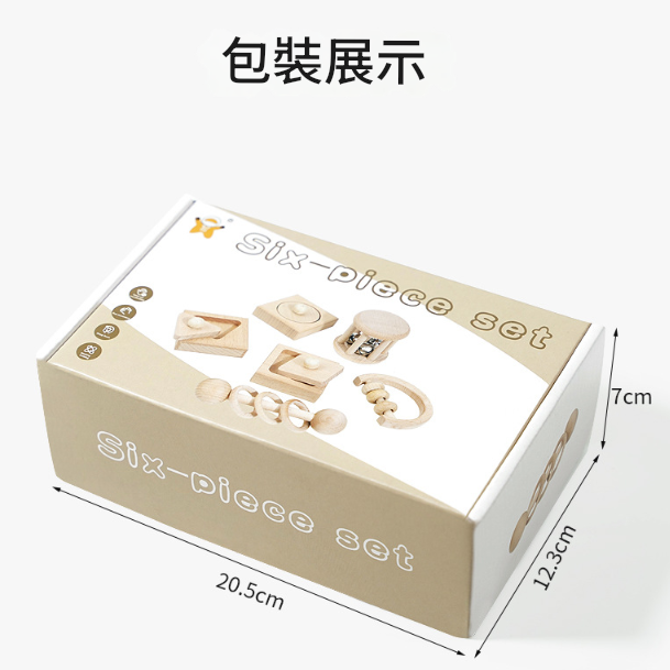 兒童櫸木 手抓手搖鈴 鈴鐺樂器 形狀配對板 (6件套裝)