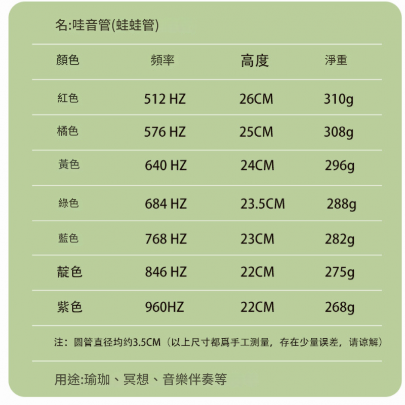 七彩蛙音管 蛙蛙管 七脈輪哇音管 單支裝 Wah Wah Tubes