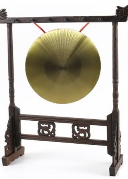 25厘米 銅鑼 連 雞翅木真龍支架 一套