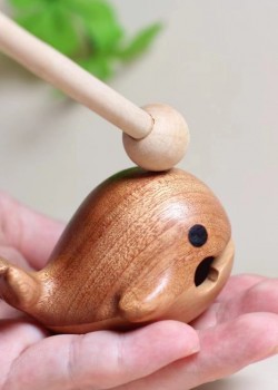 鯨魚款 烏檀木 手工木雕 木魚