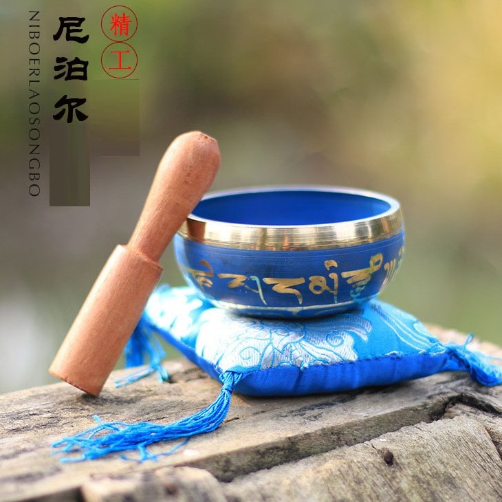 9.5CM 尼泊爾手工 銅磬 藍色頌缽 藍色經紋款