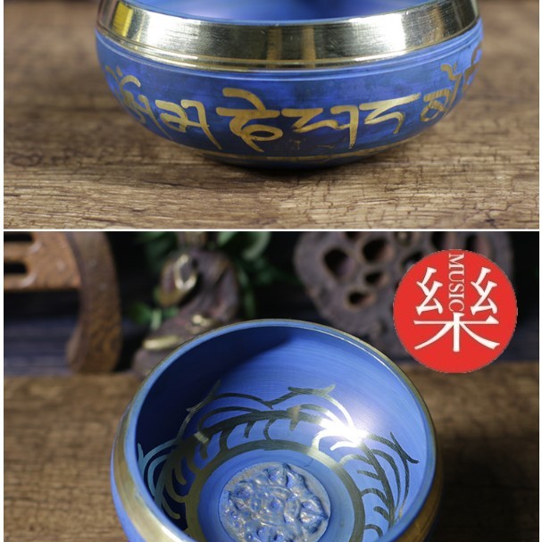 9.5CM 尼泊爾手工 銅磬 藍色頌缽 藍色經紋款