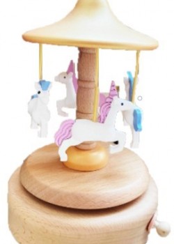 圓形 旋轉獨角獸 木質音樂盒 MUSIC BOX