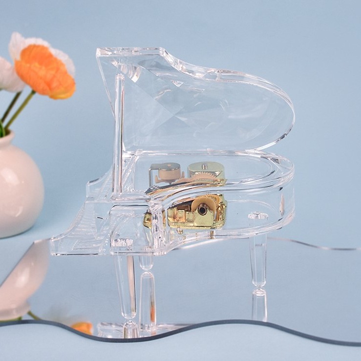 三角鋼琴 透明 帶LED燈 音樂盒 MUSIC BOX
