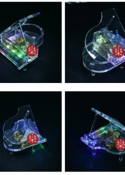 三角鋼琴 透明 帶LED燈 音樂盒 MUSIC BOX