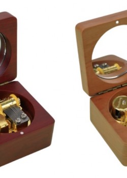 木質 原木 圓形玻璃面 木盒 音樂盒 MUSIC BOX