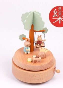 小兔盪鞦韆音樂盒 木質音樂盒 MUSIC BOX